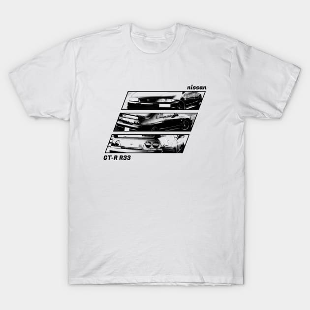 NISSAN SKYLINE GT-R R33 Black 'N White Archive 2 T-Shirt by Cero
